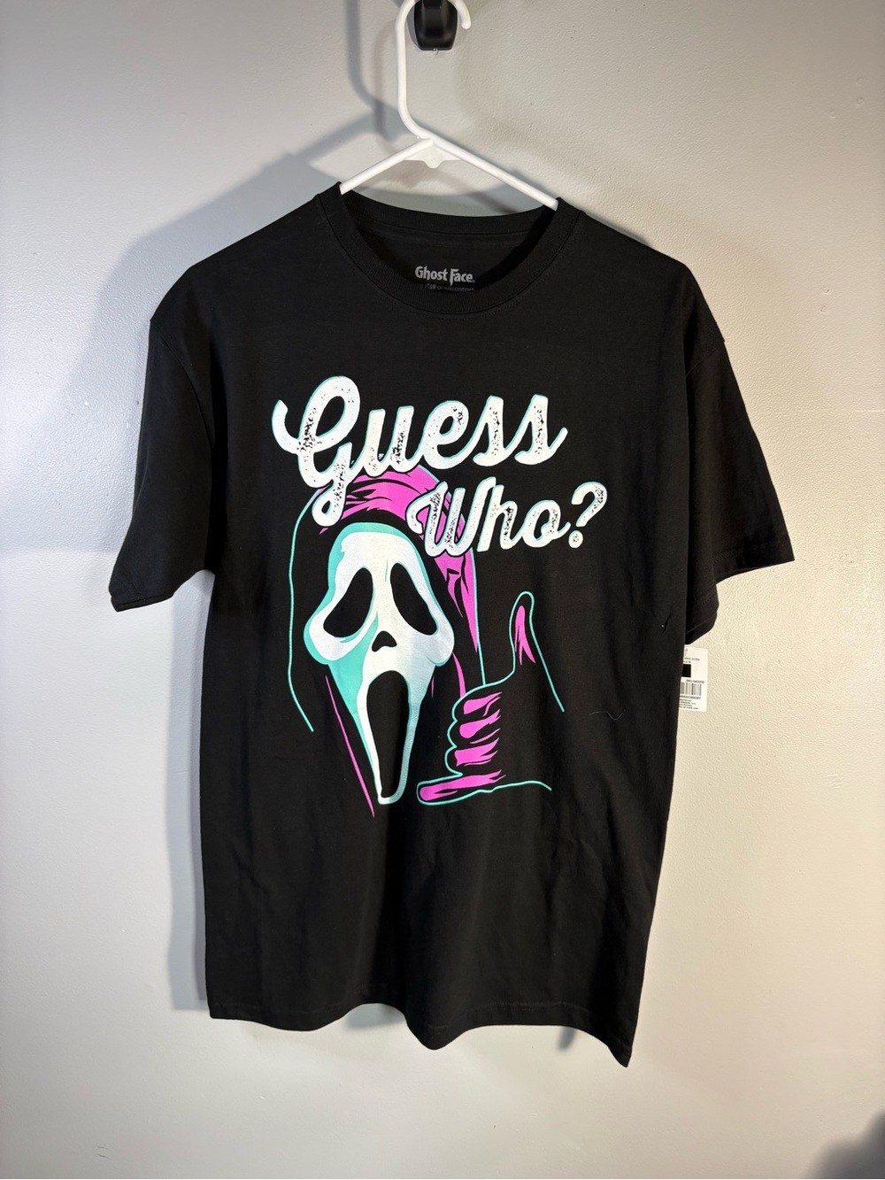 Bioworld Black 'Guess Who?' Scream Graphic Tee with Teal & Pink Accents